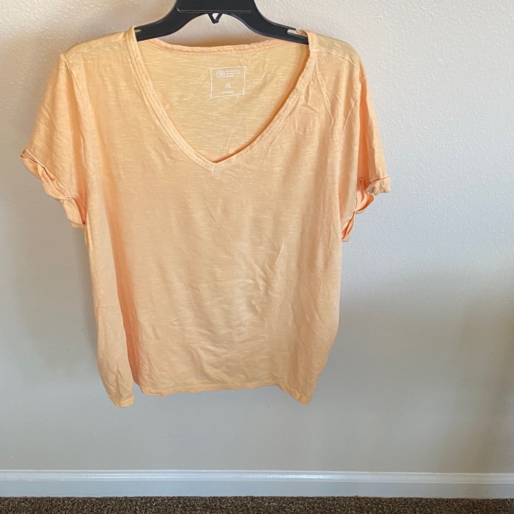 Candace Cameron Bure Light Orange V-Neck Tee